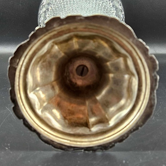 Vintage silver plated floral base diamond cut glass heavy ornate vase, 12" - Picture 5 of 6